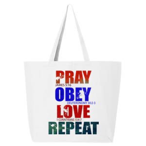 Pray Obey Love Repeat Christian Bible Quote 25L Jumbo Tote