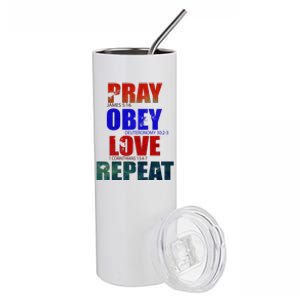 Pray Obey Love Repeat Christian Bible Quote Stainless Steel Tumbler