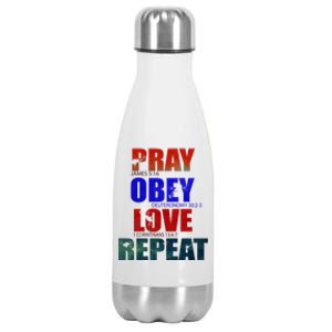 Pray Obey Love Repeat Christian Bible Quote Stainless Steel Insulated Water Bottle