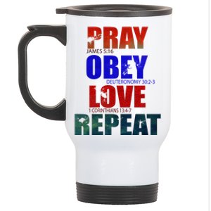 Pray Obey Love Repeat Christian Bible Quote Stainless Steel Travel Mug