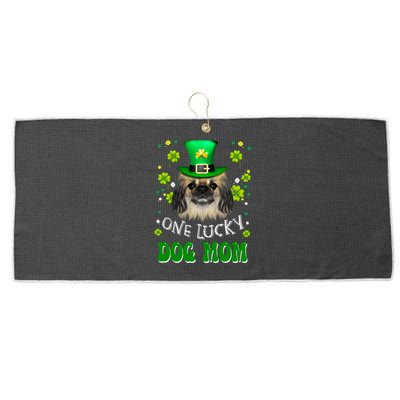 Pekingese One Lucky Dog Mom Funny Dogs Lover St Patricks Day Gift Large Microfiber Waffle Golf Towel