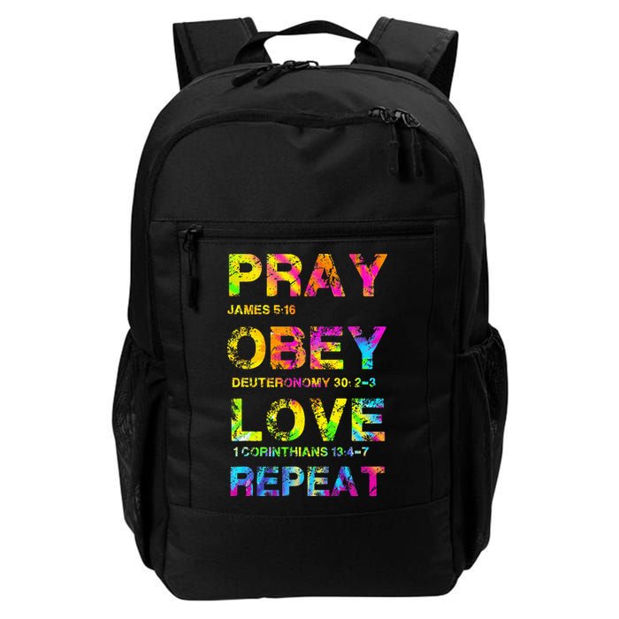 Pray Obey LoveRepeat Bible Verse Christian Bible Quote Backpack