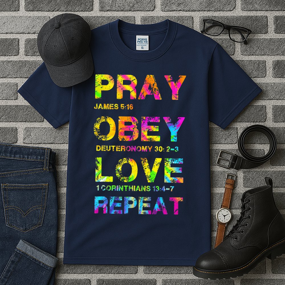 Pray Obey LoveRepeat Bible Verse Christian Bible Quote Tall T-Shirt