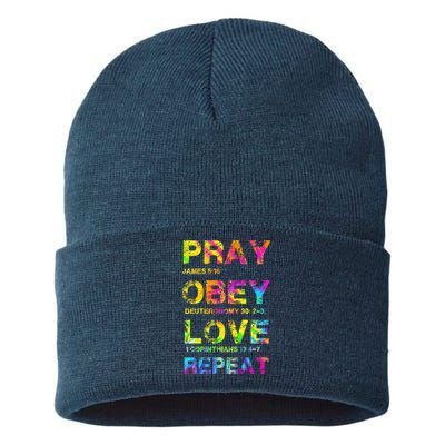 Pray Obey LoveRepeat Bible Verse Christian Bible Quote Sustainable Knit Beanie
