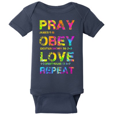 Pray Obey LoveRepeat Bible Verse Christian Bible Quote Baby Bodysuit