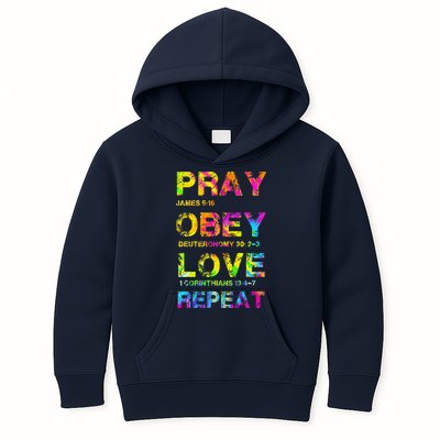 Pray Obey LoveRepeat Bible Verse Christian Bible Quote Kids Hoodie