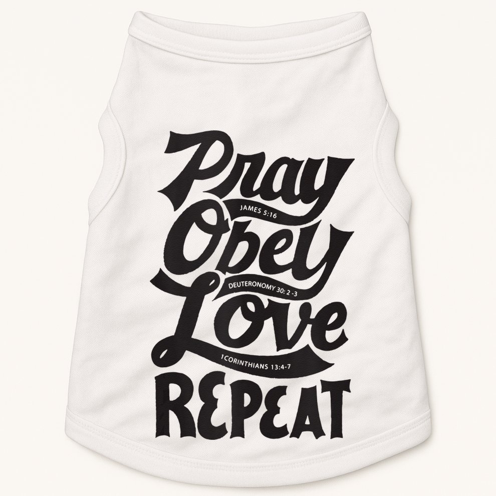 Pray Obey Love Repeat Christian Bible Verse Quote Faith Doggie Tank