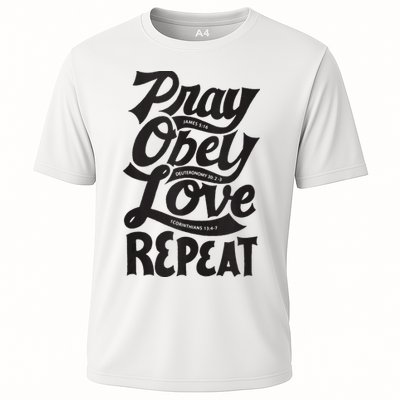 Pray Obey Love Repeat Christian Bible Verse Quote Faith Performance Shirt