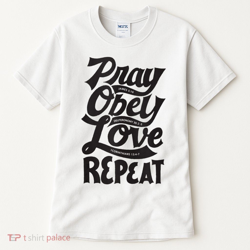 Pray Obey Love Repeat Christian Bible Verse Quote Faith Tall T-Shirt