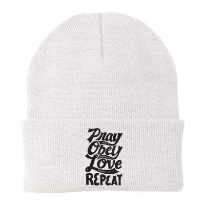 Pray Obey Love Repeat Christian Bible Verse Quote Faith Beanie
