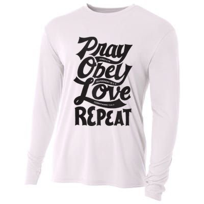 Pray Obey Love Repeat Christian Bible Verse Quote Faith Cooling Performance Long Sleeve Crew