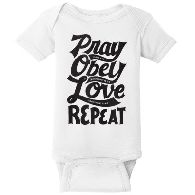 Pray Obey Love Repeat Christian Bible Verse Quote Faith Baby Bodysuit