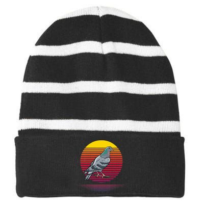 Pigeon Owner Lover Gifts Pigeon Love Gift Striped Beanie with Solid Band