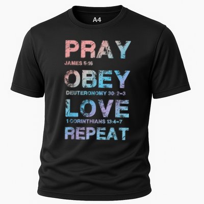 Pray Obey Love Repeat Bible Verse Christian Bible Quote Performance Shirt