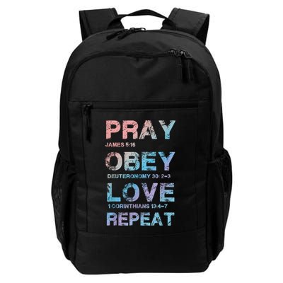 Pray Obey Love Repeat Bible Verse Christian Bible Quote Backpack