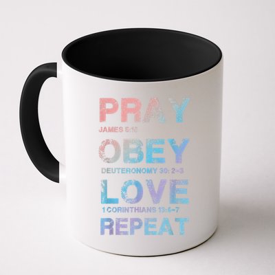 Pray Obey Love Repeat Bible Verse Christian Bible Quote Mug