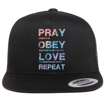 Pray Obey Love Repeat Bible Verse Christian Bible Quote Flatbill Hat