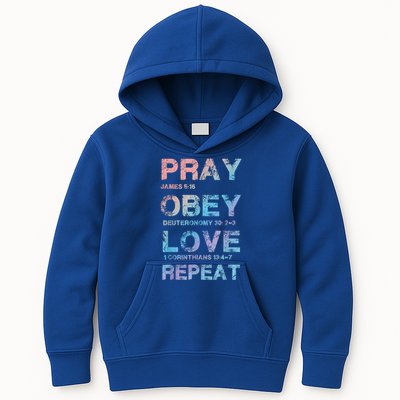 Pray Obey Love Repeat Bible Verse Christian Bible Quote Kids Hoodie