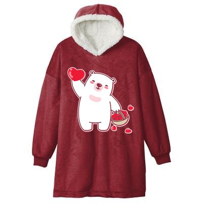 Polar Bear Cute Valentines Day Love Hooded Wearable Blanket