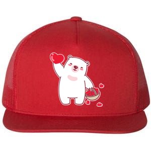 Polar Bear Cute Valentines Day Love Flat Bill Trucker Hat