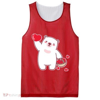 Polar Bear Cute Valentines Day Love Mesh Reversible Basketball Jersey Tank