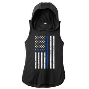 Police American Flag Respect The Blue Ladies PosiCharge Tri-Blend Wicking Draft Hoodie Tank