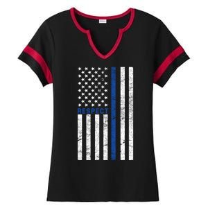 Police American Flag Respect The Blue Ladies Halftime Notch Neck Tee