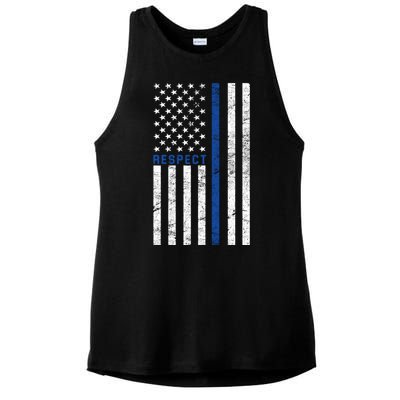 Police American Flag Respect The Blue Ladies PosiCharge Tri-Blend Wicking Tank