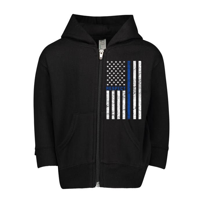 Police American Flag Respect The Blue Toddler Zip Fleece Hoodie