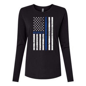 Police American Flag Respect The Blue Womens Cotton Relaxed Long Sleeve T-Shirt