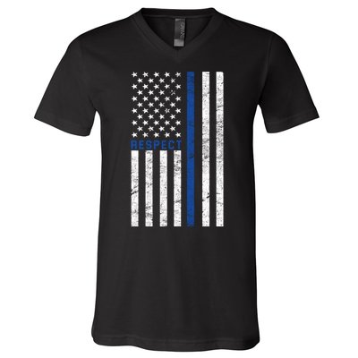 Police American Flag Respect The Blue V-Neck T-Shirt