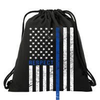 Police American Flag Respect The Blue Drawstring Bag