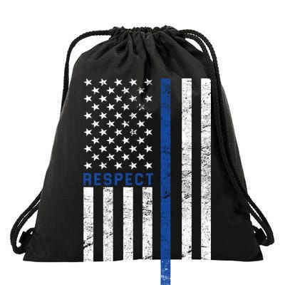 Police American Flag Respect The Blue Drawstring Bag