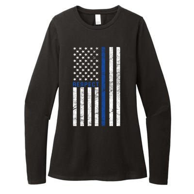 Police American Flag Respect The Blue Womens CVC Long Sleeve Shirt