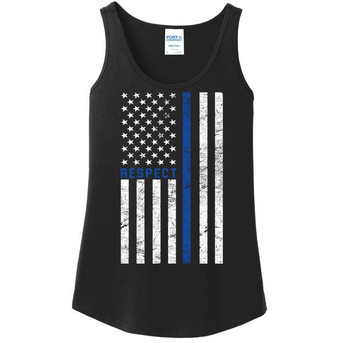 Police American Flag Respect The Blue Ladies Essential Tank