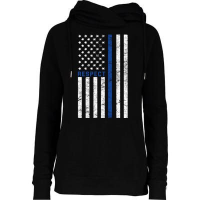 Police American Flag Respect The Blue Womens Funnel Neck Pullover Hood