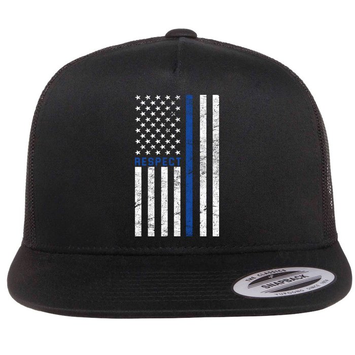 Police American Flag Respect The Blue Flat Bill Trucker Hat