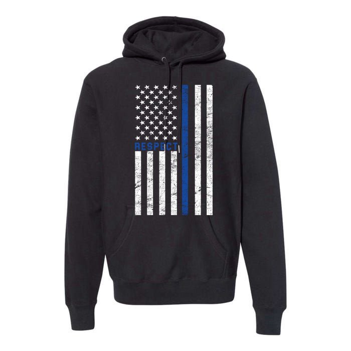 Police American Flag Respect The Blue Premium Hoodie