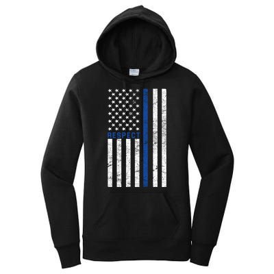 Police American Flag Respect The Blue Women's Pullover Hoodie