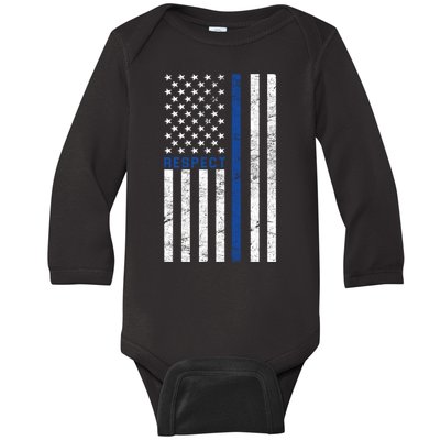 Police American Flag Respect The Blue Baby Long Sleeve Bodysuit