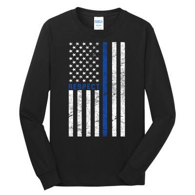 Police American Flag Respect The Blue Tall Long Sleeve T-Shirt