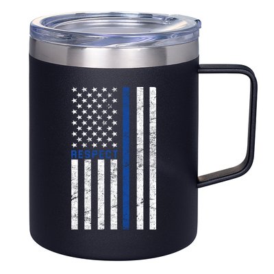 Police American Flag Respect The Blue 12oz Stainless Steel Coffee Mug