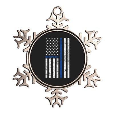 Police American Flag Respect The Blue Metallic Star Ornament