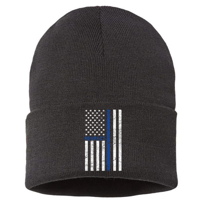 Police American Flag Respect The Blue Sustainable Knit Beanie