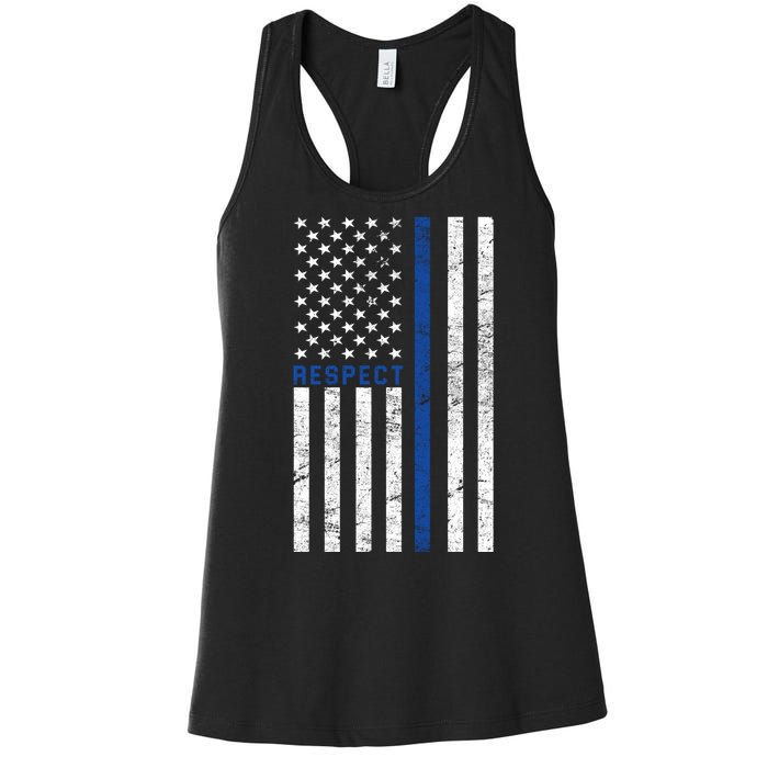 Police American Flag Respect The Blue Women's Racerback Tank