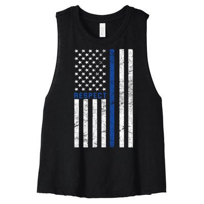 Police American Flag Respect The Blue Women's Racerback Cropped Tank