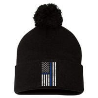 Police American Flag Respect The Blue Pom Pom 12in Knit Beanie