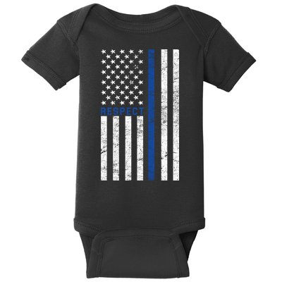 Police American Flag Respect The Blue Baby Bodysuit