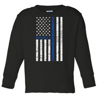 Police American Flag Respect The Blue Toddler Long Sleeve Shirt