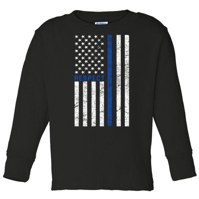 Police American Flag Respect The Blue Toddler Long Sleeve Shirt